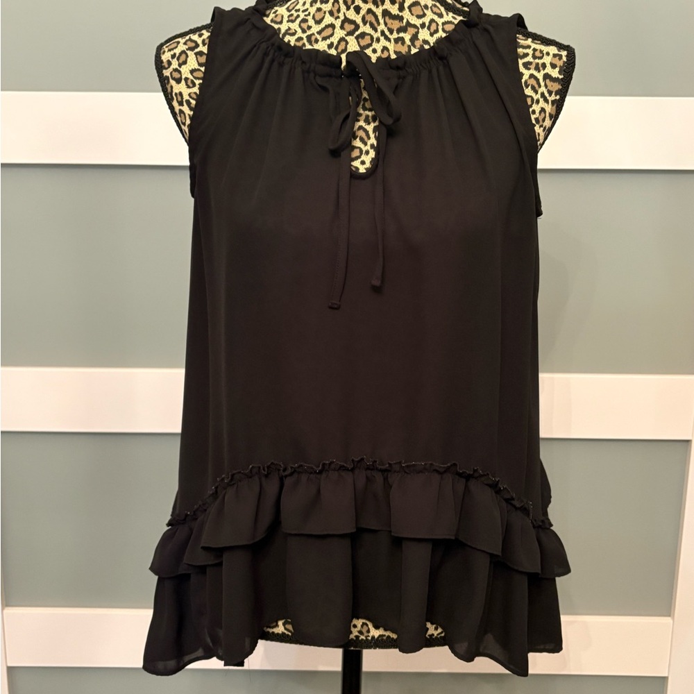 Bar III Black Ruffle Tie-Neck Blouse